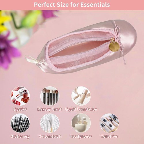 PWQEIONC Ballet Shoe Makeup Bag with Mesh Window Panel, Small Cosmetic Bag for Trip Portable Cosmetic Travel Bag, Ballet Dance Shoe Makeup Bag Gifts for Women Girl Dancer Lover (Pink)