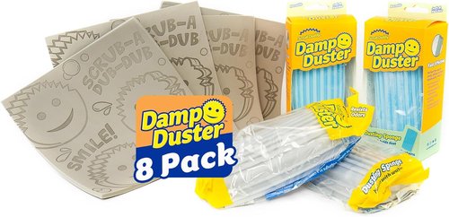 Scrub Daddy Damp Duster Sponge & Towel Bundle - 4 Dusting Sponges & 4 Damp Towels for Easy Cleaning (8 Piece Set)