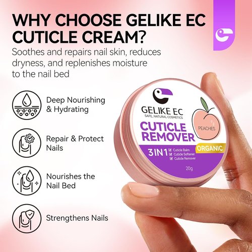 Gelike Cuticle Cream - Organic Moisturizer for Dry, Damaged Cuticles | Professional Nail Repair Balm - Peach Scent
