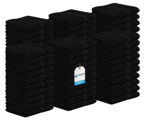 Avalon Towels Cotton Washcloths – (Pack of 60) Size 12x12 Inches, 100% Ring Spun Cotton, Soft & Absorbent Face Towels, Gym Towels, Hotel and Spa Quality, Reusable Fingertip Towels (Black)
