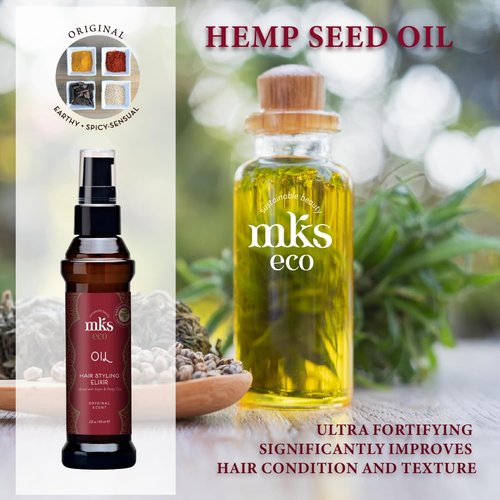MKS Eco Oil - Hair Styling Elixir with Moroccan Argan & Hemp Seed Oils - Moisturizes, Controls Frizz, Vegan