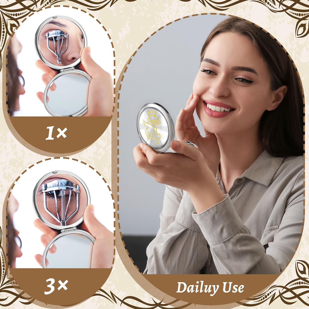 Yerliker 24 Pcs Baptism Favor Set, Compact Mirro Religious Baptism Gift for Guests 12 Pcs Mirror with Organza Bags Christening Holy Spirit Dove Primera Comunion Bautizo Recuerdos for Guests(Simple)