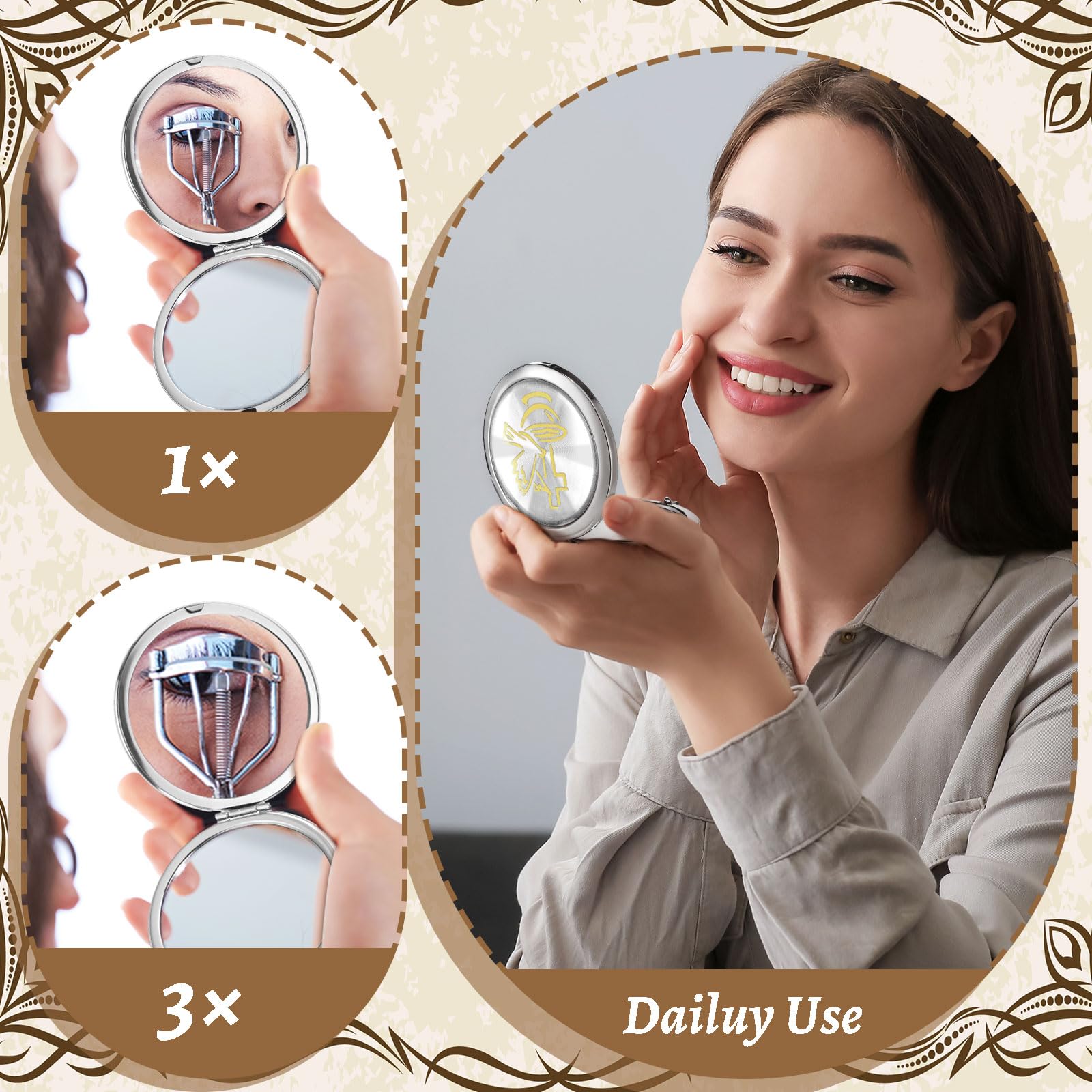 Yerliker 24 Pcs Baptism Favor Set, Compact Mirro Religious Baptism Gift for Guests 12 Pcs Mirror with Organza Bags Christening Holy Spirit Dove Primera Comunion Bautizo Recuerdos for Guests(Simple)