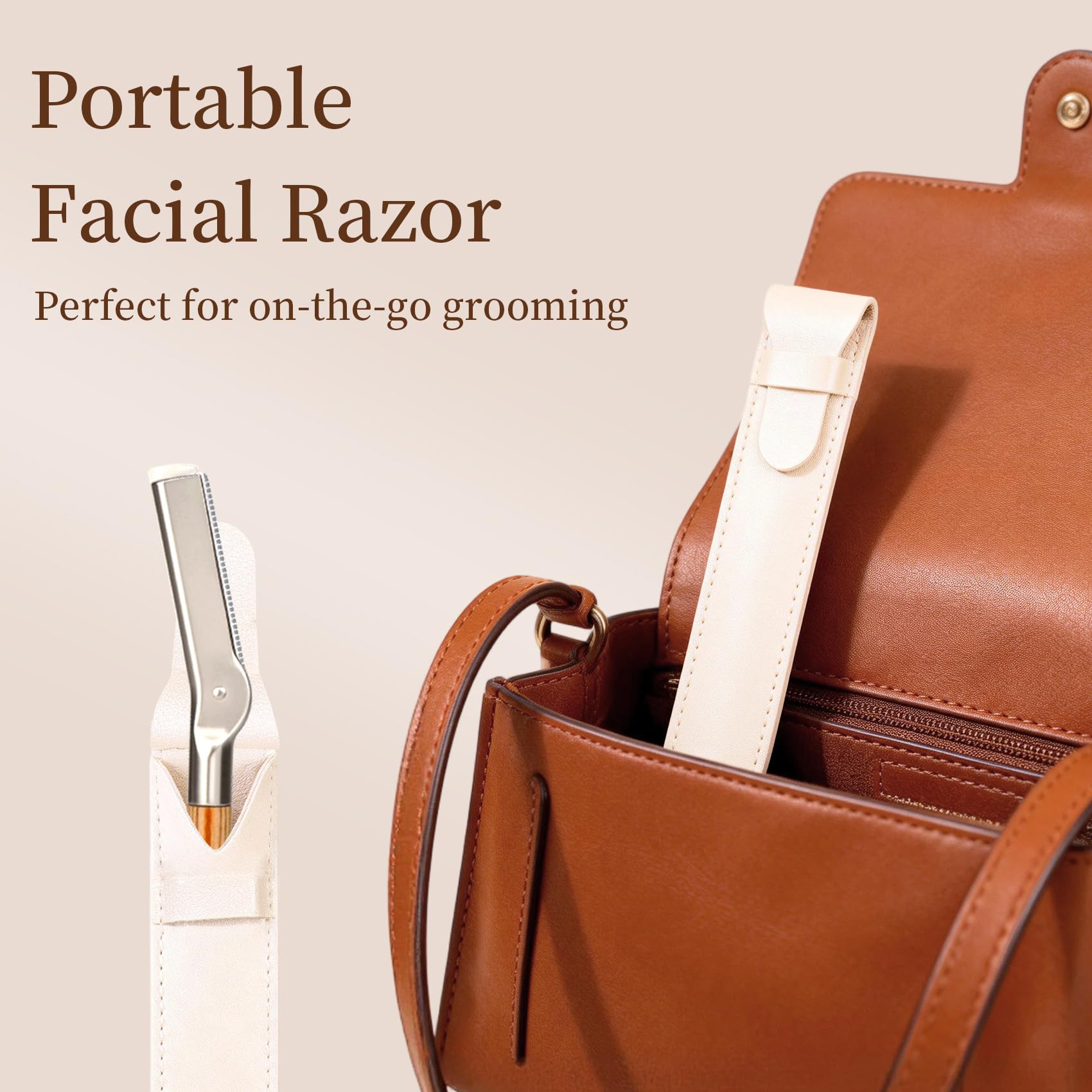 ZiLORA EyeBrow Razor with Safety Mesh Guard – Wooden Handle Eyebrow Trimmer for Women & Men, Includes 8 Replacement Blades & Leather Pouch for Peach Fuzz, Lip Hair & Brow Shaping