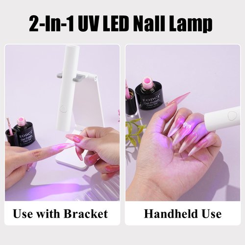 EODCI Handheld UV Nail Lamp, Mini U V LED Nail Lamp Handheld with Stand, Portable Nail Dryer Rechargeable USB Cordless, Nail Light with 2 Timers for Fast Drying