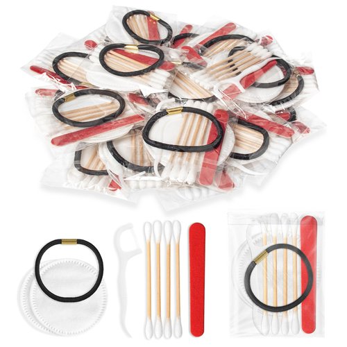 Bulk Hotel Vanity Kit Individually Wrapped Vanity Kit Travel,Hotel Hospitality Supplies,Hygiene Products Include Disposable Cotton Pads,Cotton Swabs,Hair Tie,Nail File,Dental Floss（50）