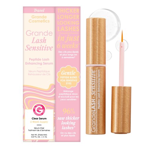 Grande Cosmetics GrandeLASH-Sensitive Peptide Infused Lash Serum for Fuller, Longer-Looking Natural Eyelashes, Enhancing Treatment with Nourishing Botanicals, Cruelty-Free – 6 Week Supply (4mL)