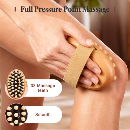 2 PCS Meridian Massage Brushes, Wood Therapy Massage Tools with Essential Oil, Handheld Meridian Brush for Belly Fat, Full Body Relaxation Cellulite Pressure Brushes for Legs, Arms, Back (Brown)
