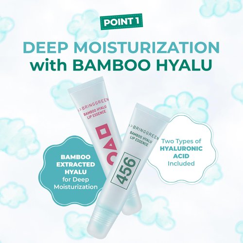 BRING GREEN Bamboo Hyaluronic Lip Essence 11g x 2, Hydrating Lip Serum for Dry Lips Double Set
