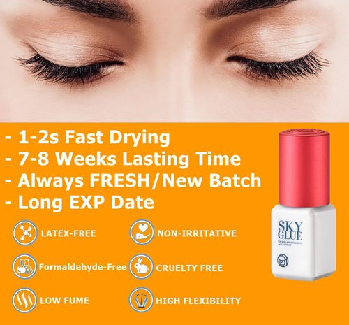 Sky Glue S+ for Eyelash Extension 5ml with Eye Pad - Powerful Strong Professional Black Bonding Adhesive for Lash Extensions / 1-2s Fast Drying / 6-8 Weeks Lasting time TUBeauty