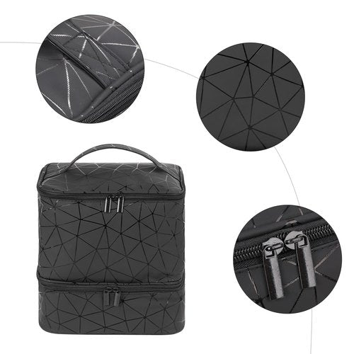 AGX Bravo Nail Polish Storage Organizer Double Layer Gel Nail Polish Bag for Nail Dryer UV Light Carrying Case Holds 30 Bottles Travel Portable Compartment Case for Manicure Supplies, Black (BAG ONLY)