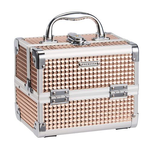 FRENESSA Makeup Case - Portable Train Case with Mirror & Lock | Rose Gold Cosmetic Organizer