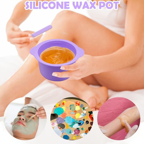 2Pcs Silicone Wax Warmer Liner, Silicone Wax Bowl for Wax Warmer, Non-Stick Wax Melt Warmer Wax Pot Replacement, Reusable Wax Melt Liner with 2 Pcs Wax Spatula Sticks for Hair Removal (Purple, Pink)