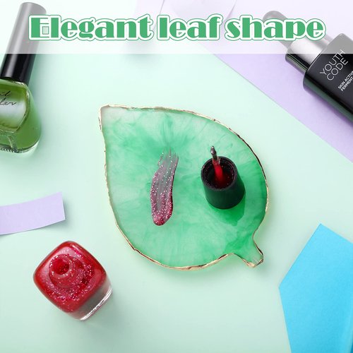 21 Pieces Nail Art Tools Kit, Resin Nail Art Palette Leaf Shape Mixing Palette and 20 Pcs Detail Brushes with Golden Edge Resin Holder Gel Polish Colors Mixing Pallet