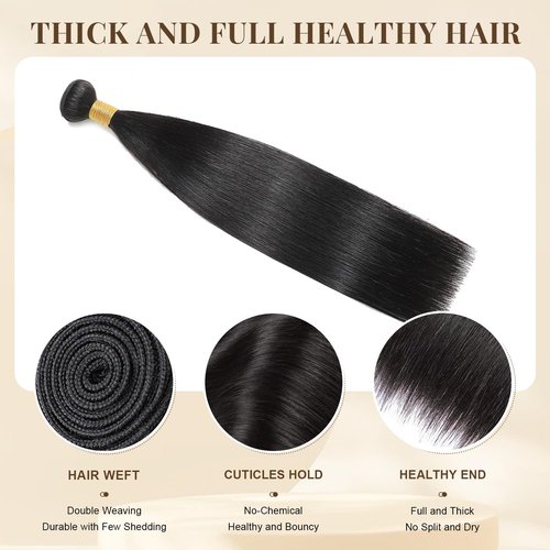MIRONICA Straight Human Hair Bundles 22 Inch 12A Brazilian 1 Bundles Human Hair 100% Unprocessed Virgin Hair Double Machin Weft for Black Women Natural Black Color Hair Extensions