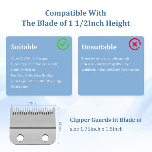 Clipper Guards Set, 4 Pack 1.25", 1.5", 1.75", 2" Compatible with Most Wahl Clippers, Black Replacement Guides