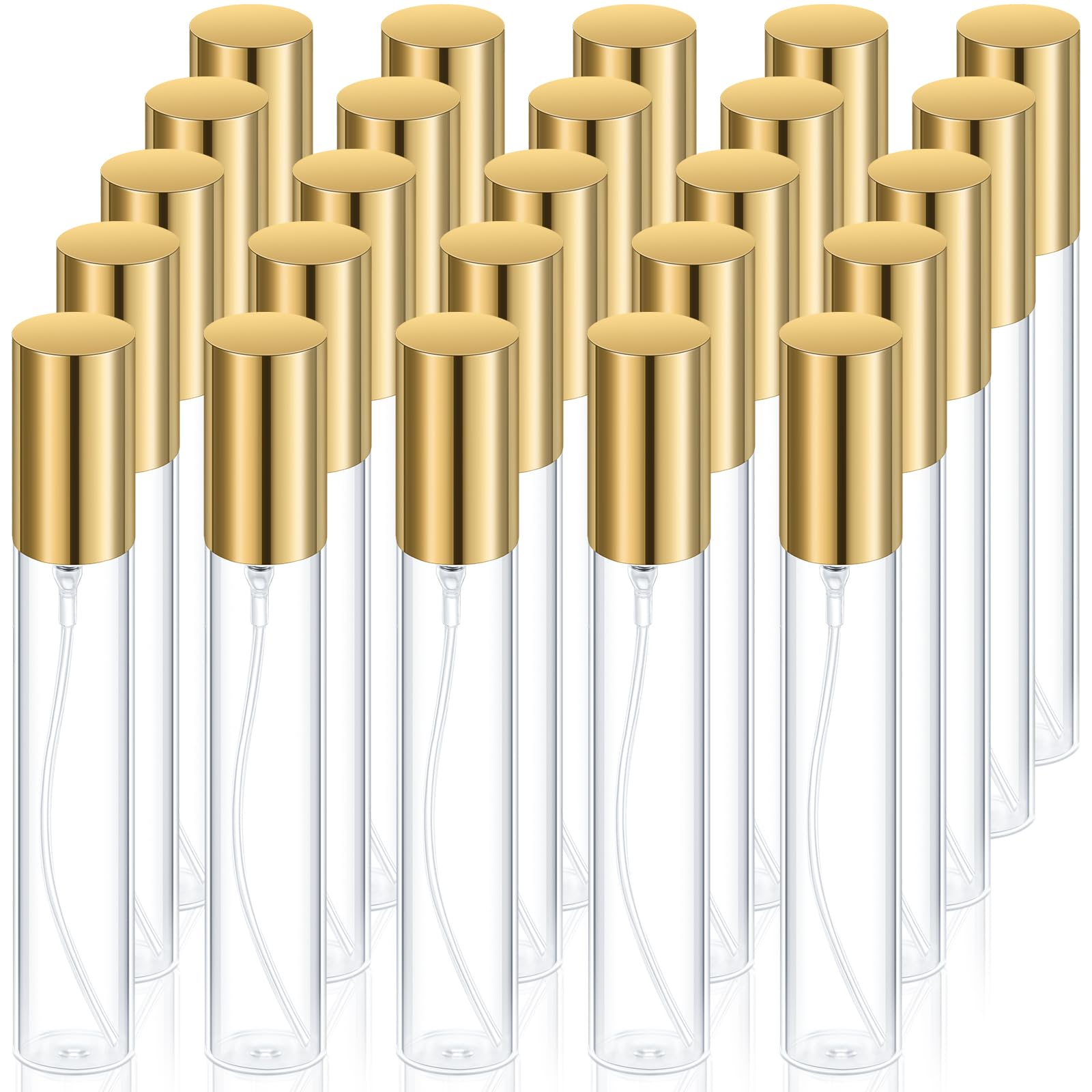 Yinder 25 Pcs 15 ml Glass Refillable Perfume Bottles Bulk Travel Empty Perfume Atomizer Sprayers Portable Spray Bottles Mini Sample Fragrance Containers, Gold