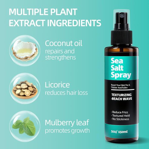 Sea Salt Spray - Texture & Volume Hair Thickener with Natural Ingredients | Alcohol-Free, Coconut Scent, 5 fl oz