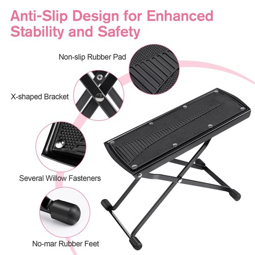 Subay Pedicure Foot Rest, 6 Heights Adjustable Foot Stand for Pedicure, Foldable Non-Slip Pedicure Stand for Easy At Home Pedicures, No More Bending or Stretching Pedicure Stool Tool for Home Foot Spa