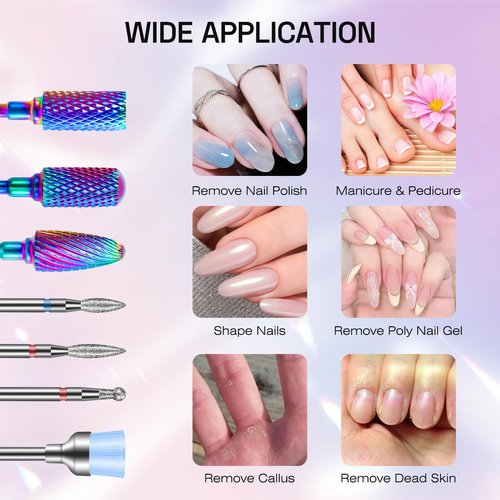 METHELIX Carbide Nail Drill Bits Set: 7Pcs 3/32'' Tungsten Diamond Efile Bits with 75pcs Small Sanding Bands (#80#120#180) for Acrylic Nails Tech Gel Cuticle Remove Manicure Pedicure