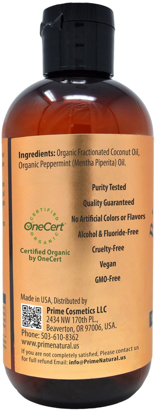 PRIME NATURAL Oil Pulling with Organic Coconut & Organic Peppermint Oil 8oz | Cocomint | Natural Oral Care & Teeth Whitening | Alcohol Free Mouthwash Freshens Breath, Healthier Teeth & Gums