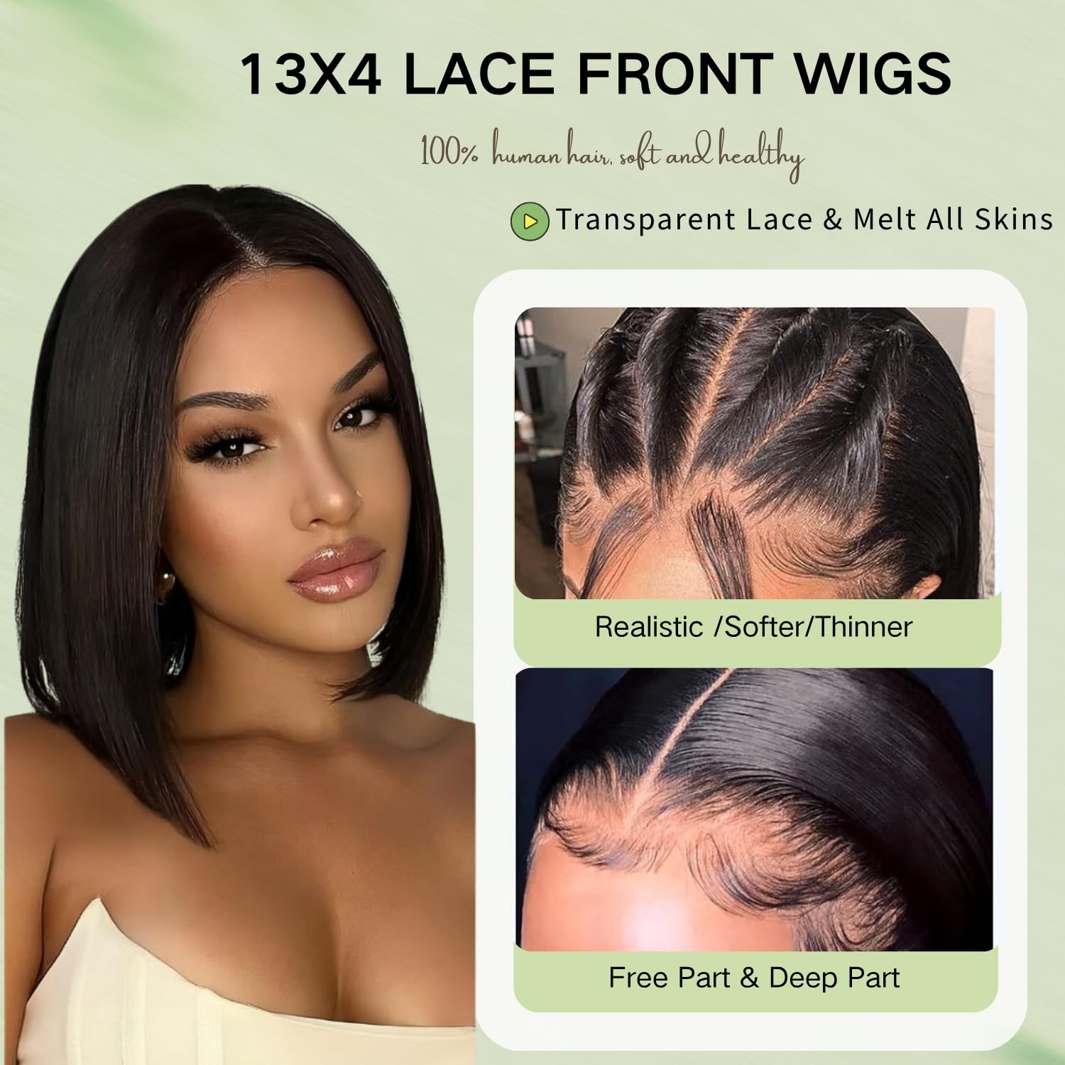 YFOXI Bob Wig Human Hair 13x4 HD Lace Front Wigs Human Hair Pre Plucked Short Straigh Bob Lace Frontal Wigs for Black Women 150% Density Straight Bob Human Hair Wig Glueless Wigs（6 Inch）