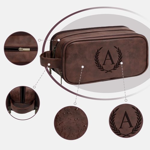 Janhavi Personalized Toiletry Bag for Men, Gifts for Boyfriend, Toiletry Bag For Shower Caddy,Personalized Initials & Wheat Mens Toiletry Travel Bag Travel Essentials for Men(Medium, Dark Brown, J)