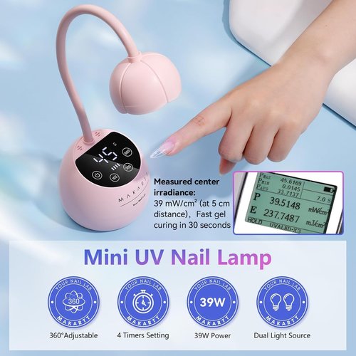 Makartt UV LED Nail Lamp - Gooseneck UV Light for Gel Nails Cherie Cordless USB 39mW/cm² Gel Lamp with 4 Times & Auto Sensor Professional Fast Flash Curing Polish Nail Art