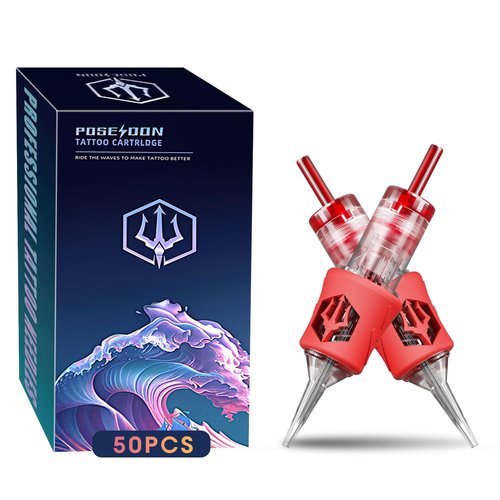 POSEIDON Tattoo Cartridge 1007RL 50Pcs Disposable Needles, #10 Round Liner Tattoo Cartridge Needles, 7 Tight Liner Long Taper - 30/7RLLT