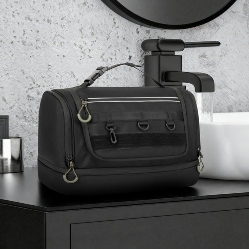 TANGCORLE Toiletry Bag for Men, Handing Travel Toiletry Organizer Protable Water Ressistant Bathroom Shaving Bags for Toiletry Accessories, Travel Essentials, Black(Empty Bag)