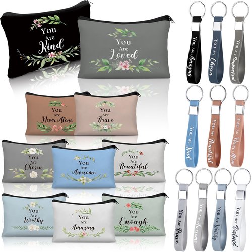 SilTriangle 20 Pcs Women's Day Christian Gifts for Church Women Bulk 10 Inspirational Cosmetic Bag Keychain Favors(Morandi)