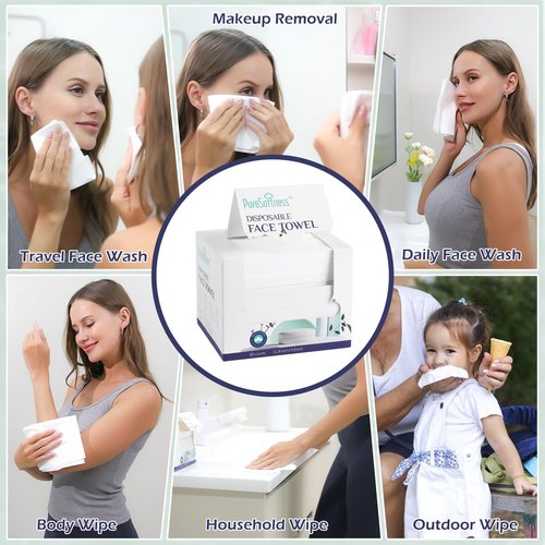 PureSoftness Disposable Face Towel, Clean Towel, Extra Large 12" x 10", Soft Dry Wipe Face Wash, Makeup Remover, Biodegradable Towelette for Sensitive Skin 80 Count (1 Pack)