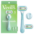 Gillette Venus Extra Smooth Razor for Women, Includes 1 Reusable Razor Handle + 2 Refills, Ergonomic No-Slip Gel Handle and Shower Holder, Holiday Gifts for Women