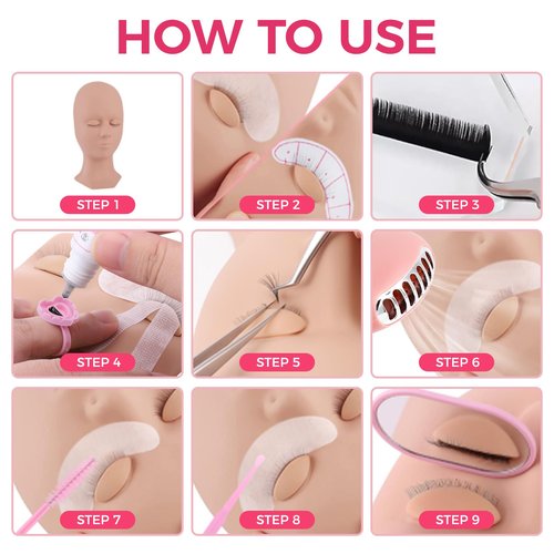 Pretty memory 152 PCS Eyelash Extension Kit with Lash Mannequin Head, Lash Training Kit for Beginners with Fan, Eyelash Extension Glue and Remover Cream, Tweezers for Practice