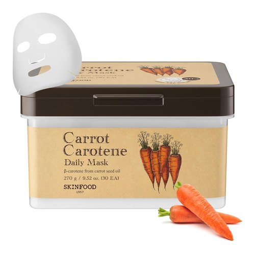 SKINFOOD Carrot Carotene Daily Sheet Mask - Quick Hydration & Soothing for Dry Skin | 30 Pack