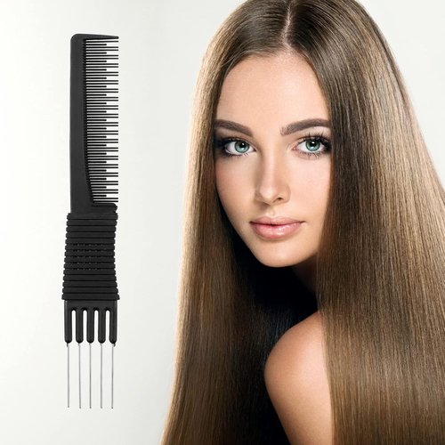 Leinuosen Carbon Lift Teasing Combs - 3 Pack with Metal Prong for Effortless Hair Styling | Black