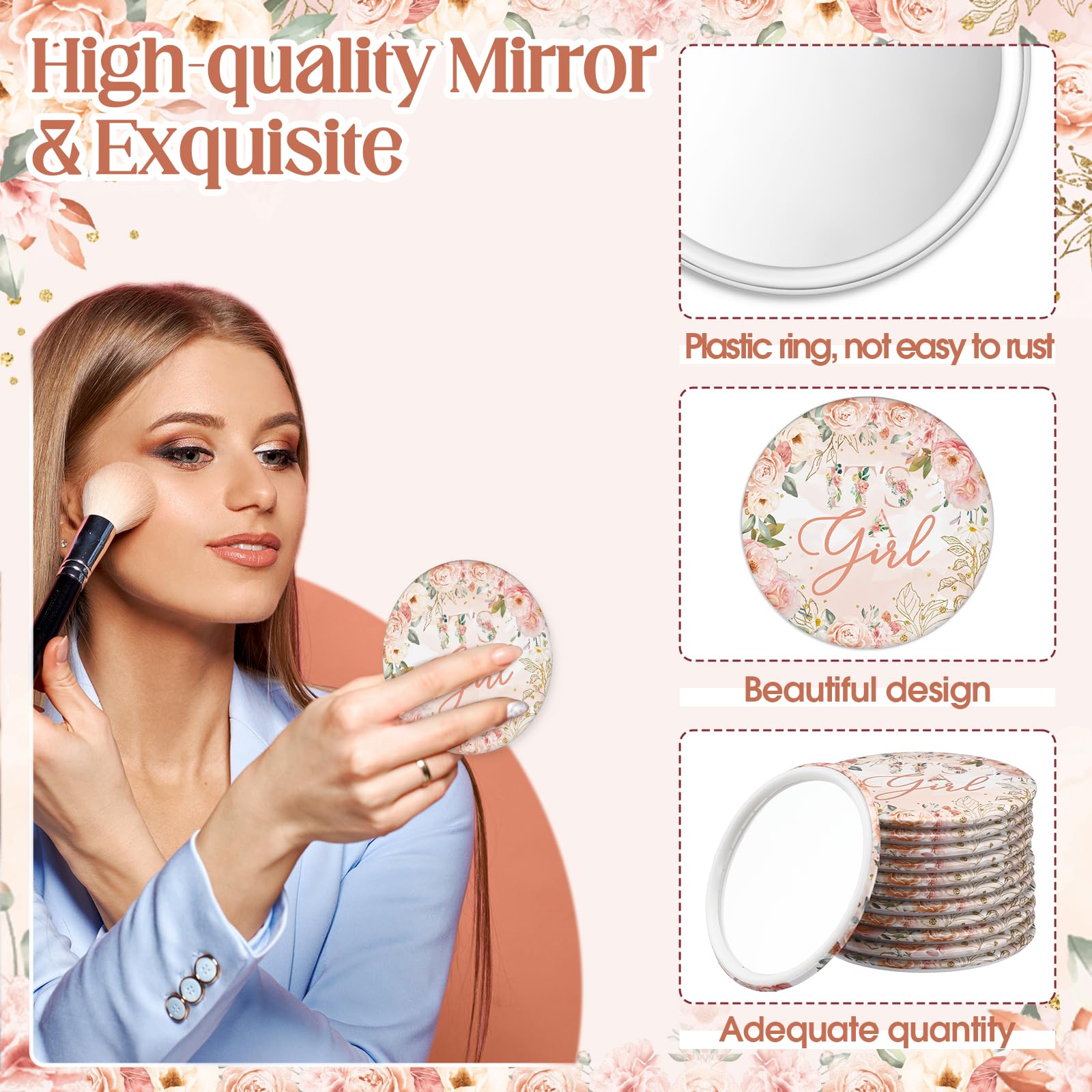 Yuntau 36 Sets Baby Shower Favors Bulk Small Compact Mirrors with Thank You Cards Organza Bags Mini Pocket Makeup Mirrors Return Gift for Guests Girl Boy Wedding Gender Reveal Party(It's A Girl)