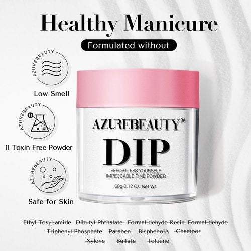 AZUREBEAUTY Pro 60g Dip Powder White Color Large Capacity, Basic Dipping Powder Crystal French Nail Art Starter Manicure Salon DIY at Home, Large Capacity Upgrade, Long-Lasting, No Nail Lamp Needed