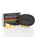Madina African Black Soap Bar – Cocoa Butter, Vitamin E, Moisturizing, Skin-Restoring, Marks & Blemishes, Face & Body Cleanser, 100% Vegetable-Based, Halal, 6 Pack (3.5 oz Each)