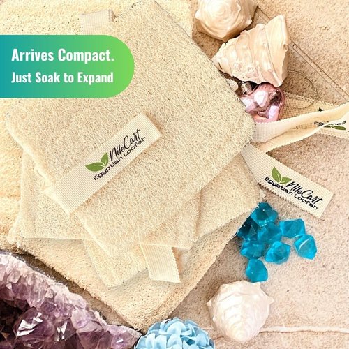NileCart Natural Loofah Pack of 3 Scrubbies for Body Egyptian lufa Body Scrubber - A Natural Body Exfoliator Scrubber Loofah for Men & Women Made of Egyptian Luffa Sponges for Bath & Shower