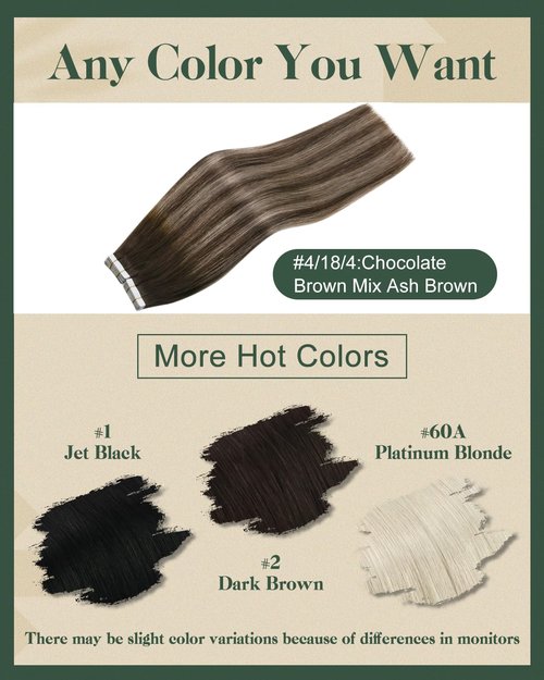 Ugeat Dark Brown Tape in Hair Extensions Human Hair Ombre Hair Extensions Tape in Dark Brown Mix Ash Brown Balayage Color Invisible Seamless Short Length for Wedding 14 Inch 20Pcs 40G