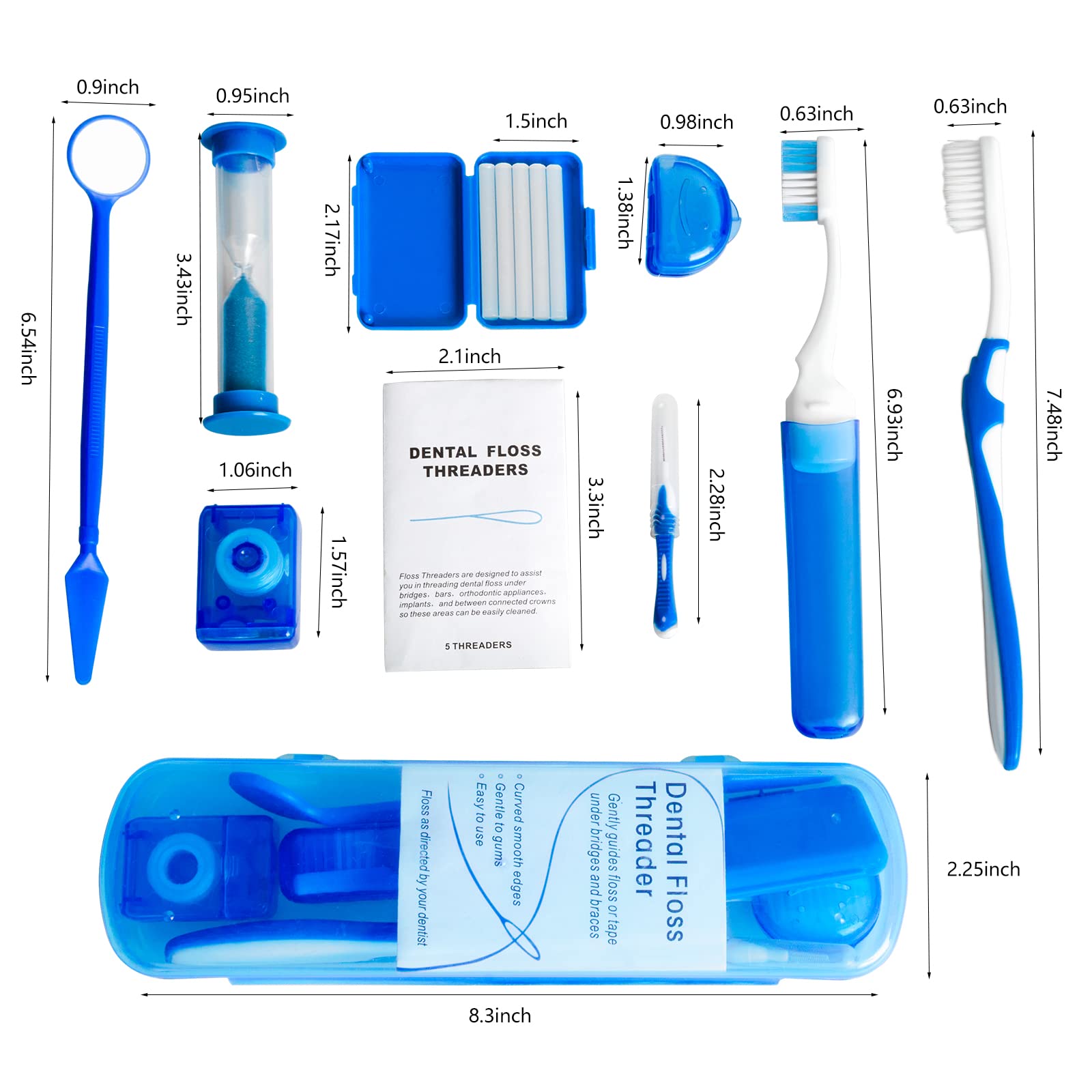 Wenge Portable Orthodontic Oral Care Kit - 2Pack - Travel Kit for Patients, Interdental Brushing Wax Floss Toothbrush Cleaning (Blue_Black)