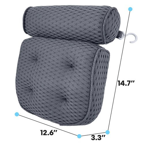 AEROiVi Luxury Bath Pillows for Tub，Bath Pillow Bathtub Pillows for Head and Neck Support Bath Cushion Made from Soft Spacer Mesh Material with Suction Cups,Gray
