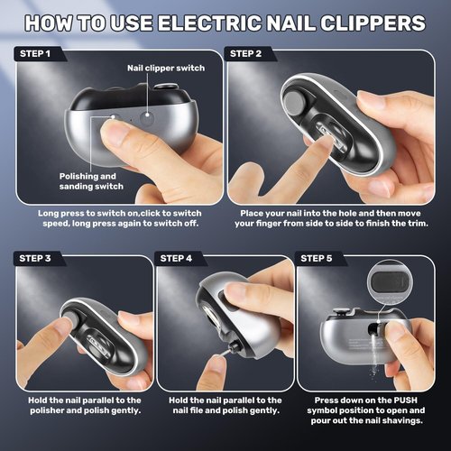 Imwing Easyclip, Imwing Nail Clipper,Electric Nail Grinder & Trimmer 2 - in - 1 with LED Light, Safe Automatic Nail Clipper for Seniors, Adults, Kids, Baby(Gray)