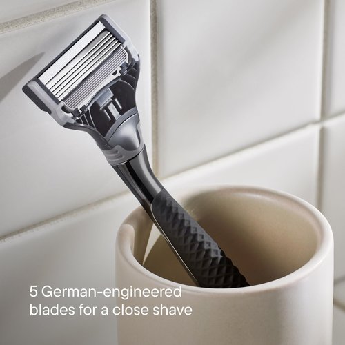 Harry's Original Shaving Kit for Men - Razor Handle, 5 Razor Blade Refills, Foaming Shave Gel, and Travel Blade Cover - German Engineered - Charcoal