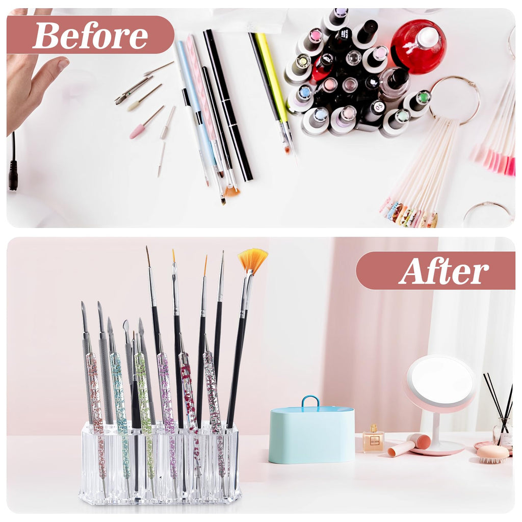 Wiojtry Nail Art Tool Organizer, Nail Brush Holder, Nail Technician Gifts, Storage for Storing Pro Beauty Finger Nailcare Art Kit Tools Makeup Display Case Refillable Container Holder Organization