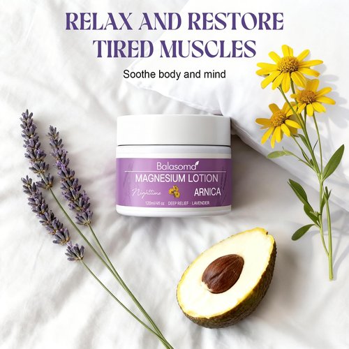 Balasoma Nighttime Magnesium Lotion with Arnica– Magnesium Cream for Sleep – Potent Magnesium Formula Soothes Muscles & Joints, Apply to Legs & Feet Before Bed – Moisturizing, Non-Greasy