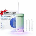 KIWIBIRD Mini Water Flosser for Travel, Ultra-Portable Cordless Oral Irrigator with UVC Light, IPX8 Waterproof 3 Modes, 230mL Teeth Cleaner for Tonsil Stones & Braces Care - Home & Travel (Green)