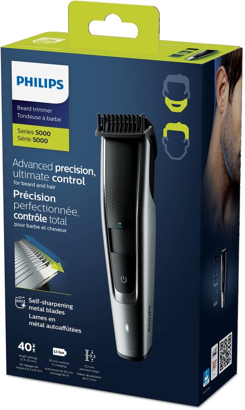 Philips Beard Trimmer and Hair Clipper Series 5000 - Black and Silver - No Blade Oil Needed
