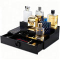GOH&FTY Cologne Organizer for Men, 3-Tier Perfume Display Stand with Hidden Compartment, Waterproof 5MM Matte Black Acrylic, Smooth Drawers Holds 13+ Bottles, Luxury Dresser/Bedroom Decor Gift